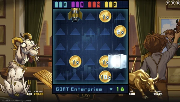 Screenshot of Jack and the Beanstalk 2 slot demo showing reels and bonus game features
