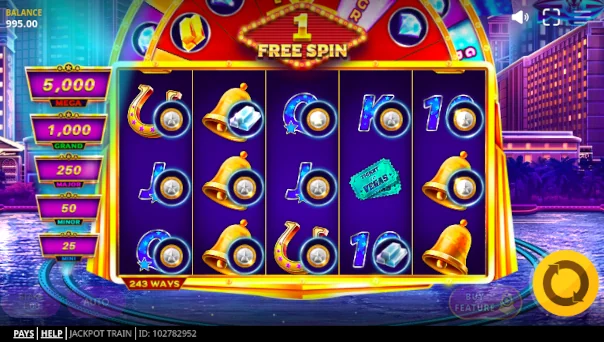 Screenshot of Jackpot Train slot demo showing reels and bonus game features