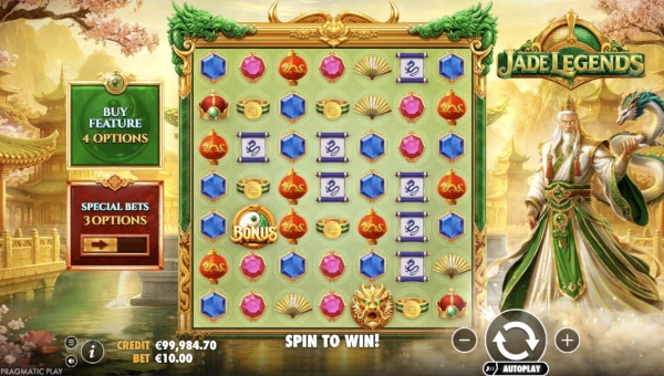 Jade Legends base game screenshot showing reels and features