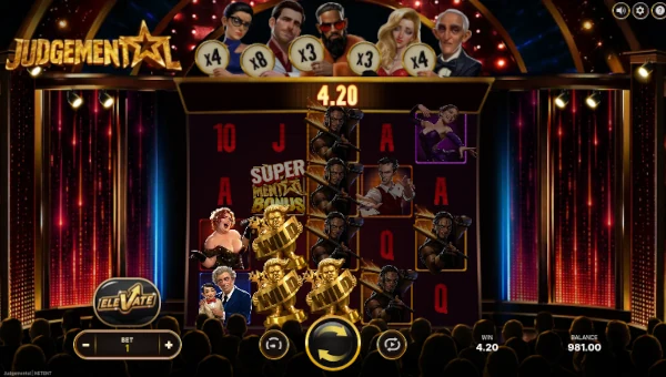 Judgemental base game screenshot showing reels and features
