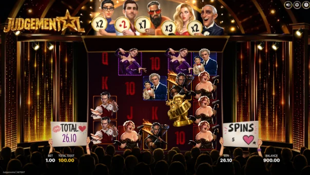 Screenshot of Judgemental slot demo showing reels and bonus game features