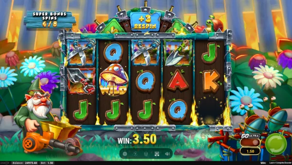 Screenshot of Lawn N Complete Disorder slot demo showing reels and bonus game features
