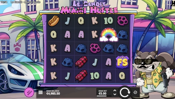 Le Bandit Miami Hustle base game screenshot showing reels and features