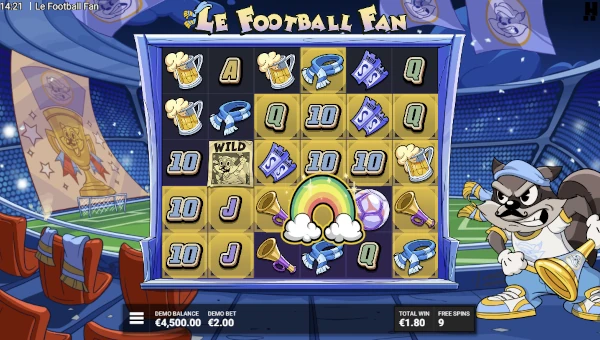 Screenshot of Le Football Fan slot demo showing reels and bonus game features