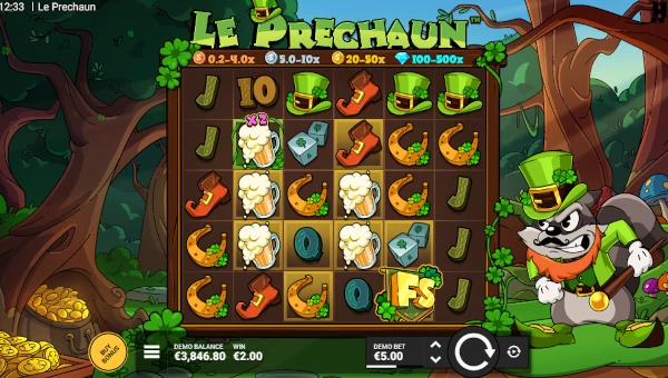Le Prechaun base game screenshot showing reels and features
