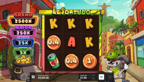 Le Sortudo base game screenshot showing reels and features