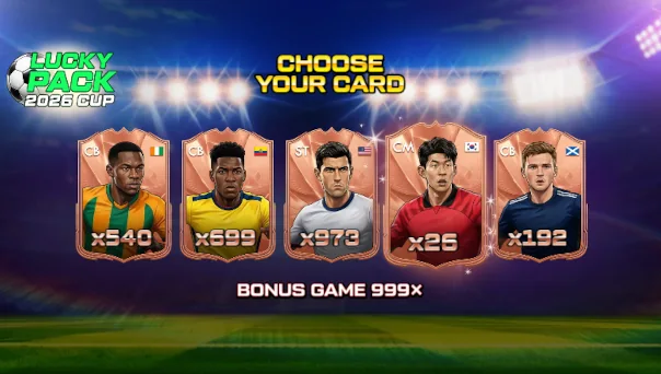 Screenshot of Lucky Pack 2026 Cup slot demo showing reels and bonus game features