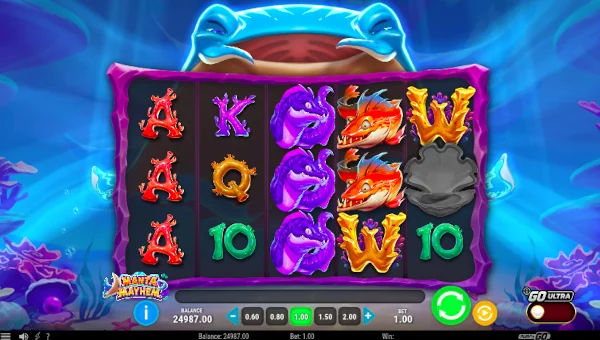 Manta Mayhem base game screenshot showing reels and features