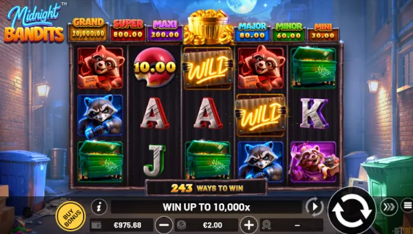 Midnight Bandits base game screenshot showing reels and features