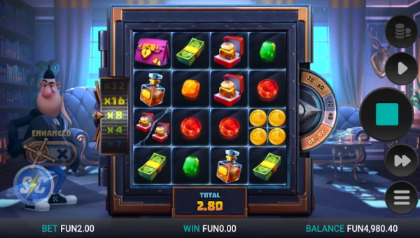Midnight Marauder Clusterbreaker base game screenshot showing reels and features