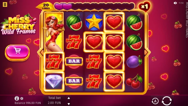 Miss Cherry Wild Frames base game screenshot showing reels and features
