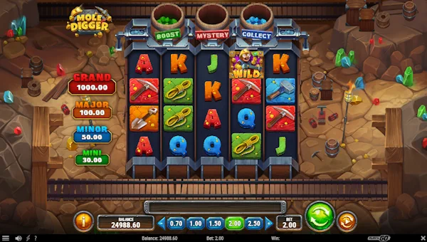 Mole Digger base game screenshot showing reels and features