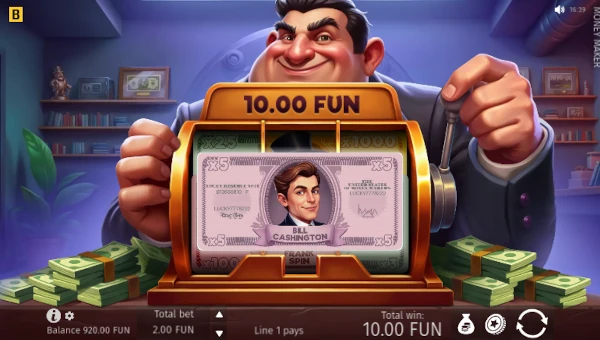 Money Maker base game screenshot showing reels and features