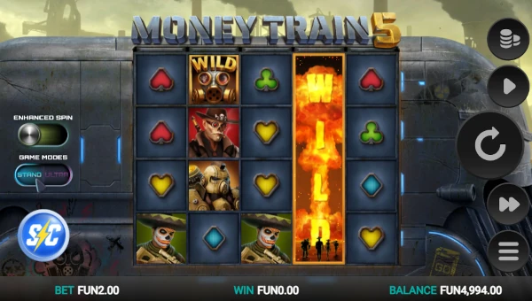Money Train 5 base game screenshot showing reels and features