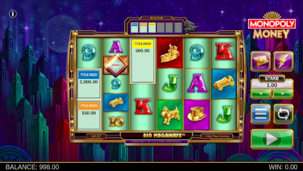 Monopoly Money base game screenshot showing reels and features