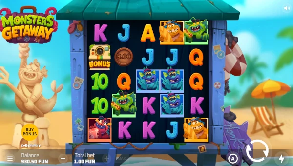 Monsters Getaway base game screenshot showing reels and features