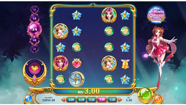 Moon Princess Extreme base game screenshot showing reels and features