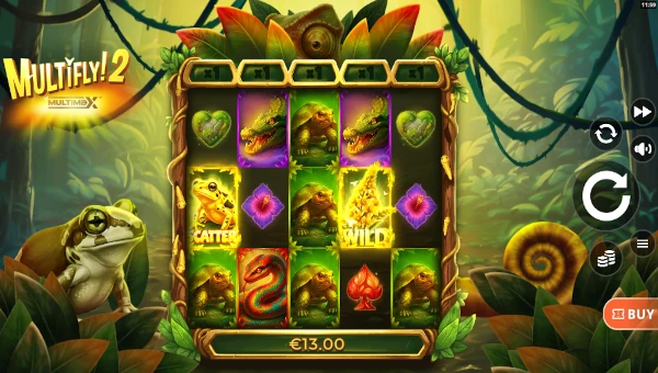 MultiFly 2 base game screenshot showing reels and features