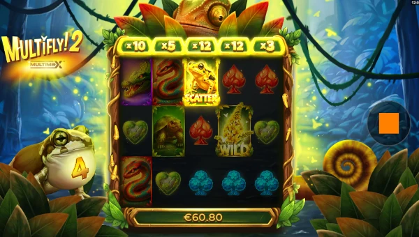 Screenshot of MultiFly 2 slot demo showing reels and bonus game features