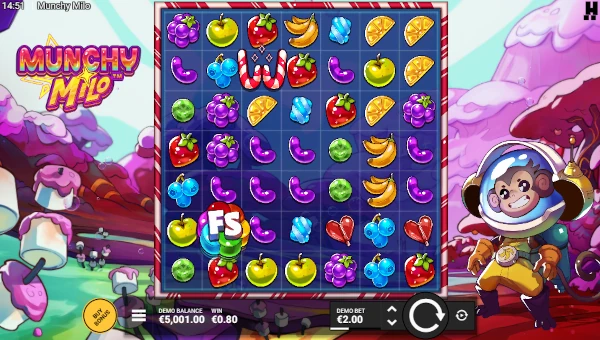 Munchy Milo base game screenshot showing reels and features