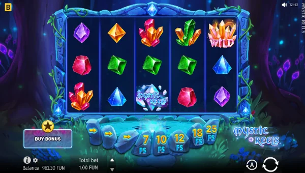 Mystic Reels base game screenshot showing reels and features
