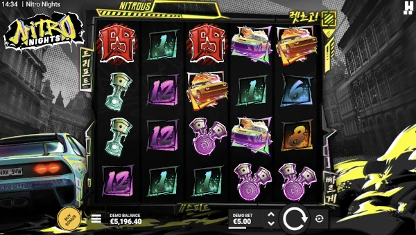 Nitro Nights base game screenshot showing reels and features
