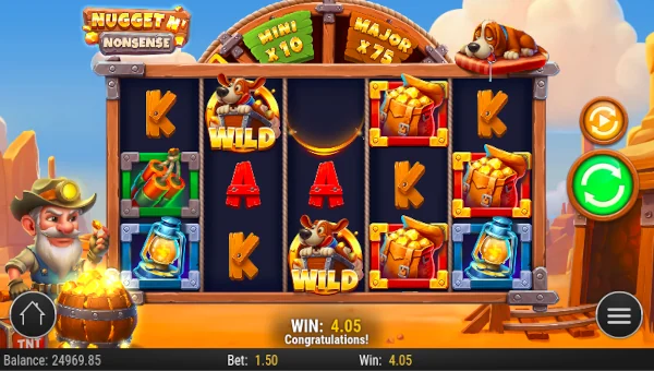 Nugget n Nonsense base game screenshot showing reels and features