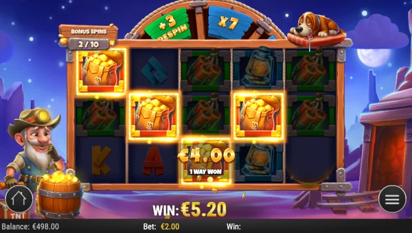 Screenshot of Nugget n Nonsense slot demo showing reels and bonus game features
