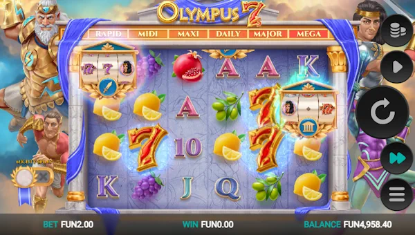 Olympus 7s Dream Drop base game screenshot showing reels and features