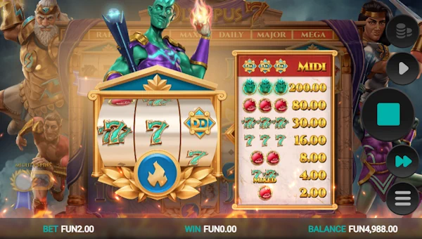 Screenshot of Olympus 7s Dream Drop slot demo showing reels and bonus game features
