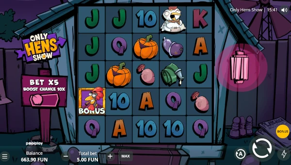 Only Hens Show base game screenshot showing reels and features