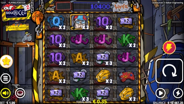 Outsourced 2 Balkan Engineering base game screenshot showing reels and features