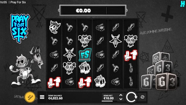 Pray for Six base game screenshot showing reels and features