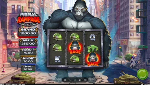 Primal Rampage base game screenshot showing reels and features