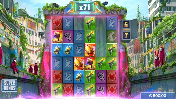 Screenshot of Propaganda 2 slot demo showing reels and bonus game features