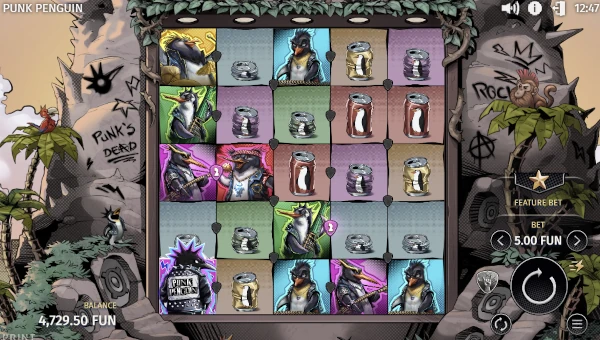Punk Penguin base game screenshot showing reels and features