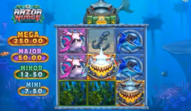 Razor Nudge base game screenshot showing reels and features
