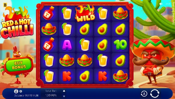 Red and Hot Chilli base game screenshot showing reels and features