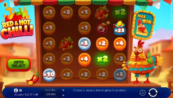 Screenshot of Red and Hot Chilli slot demo showing reels and bonus game features