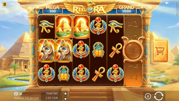 Reel of Ra base game screenshot showing reels and features