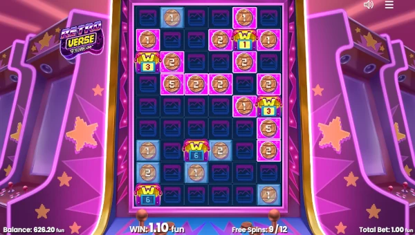 Screenshot of Retroverse slot demo showing reels and bonus game features