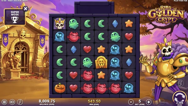 Ribs Golden Crypt base game screenshot showing reels and features