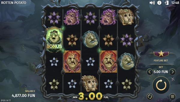 Rotten Potato base game screenshot showing reels and features