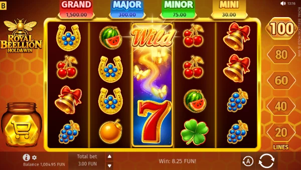 Royal Beellion base game screenshot showing reels and features