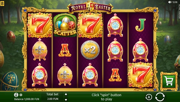 Royal Easter base game screenshot showing reels and features