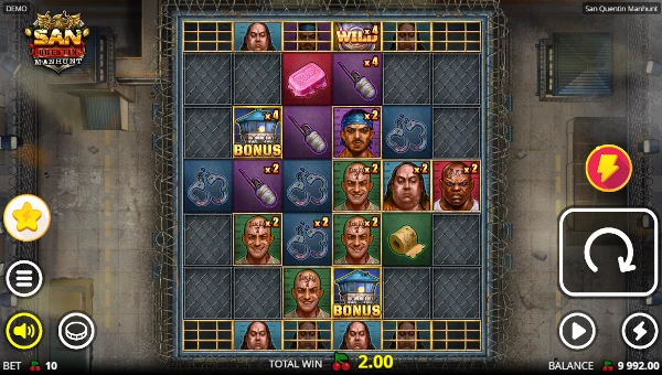 San Quentin Manhunt base game screenshot showing reels and features