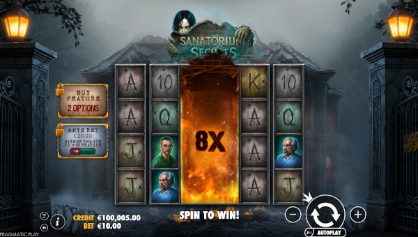 Sanatorium Secrets base game screenshot showing reels and features