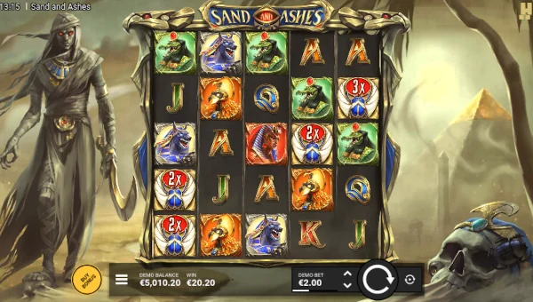 Sand and Ashes base game screenshot showing reels and features