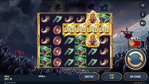 Second Thunder base game screenshot showing reels and features