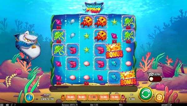Shark Feast base game screenshot showing reels and features